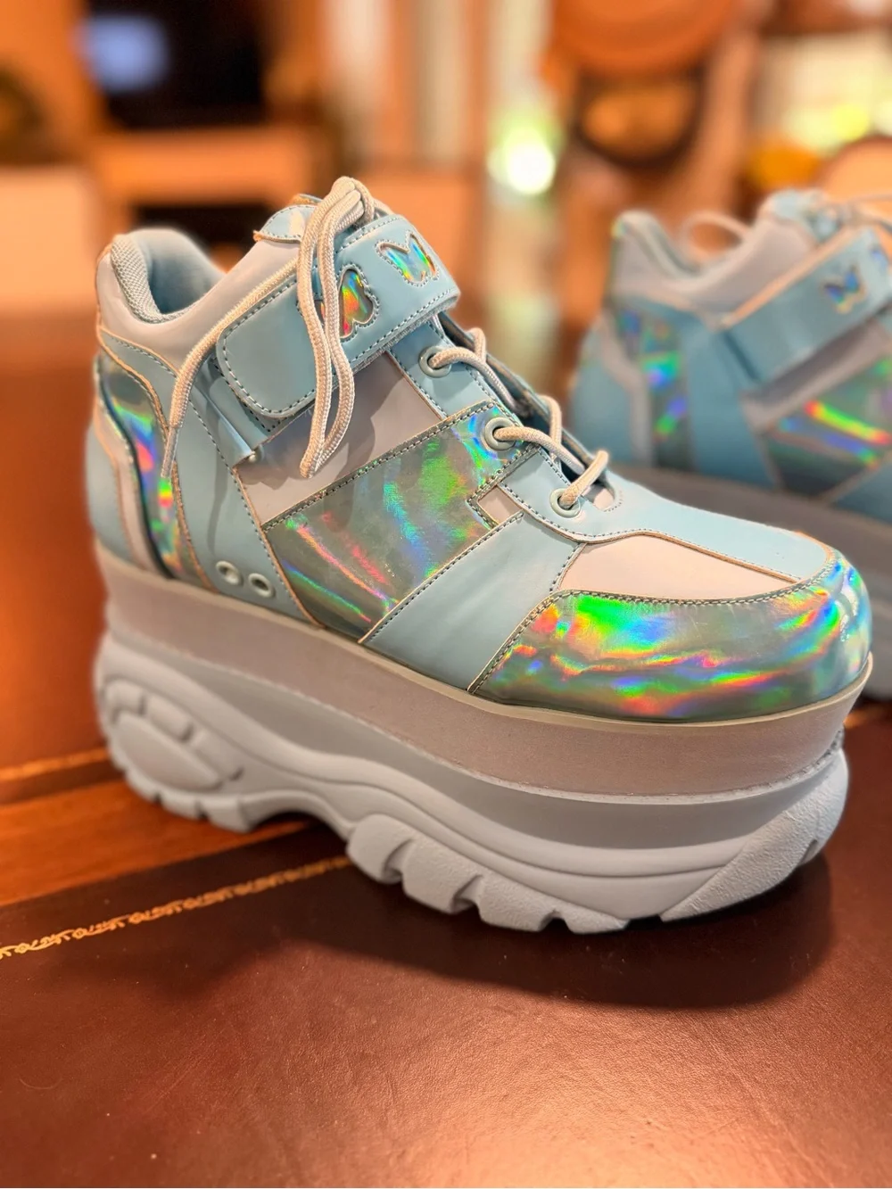 NEW Dolls Kill Butterflies Blue Platform Sneakers with Rainbow Holographic 🌈